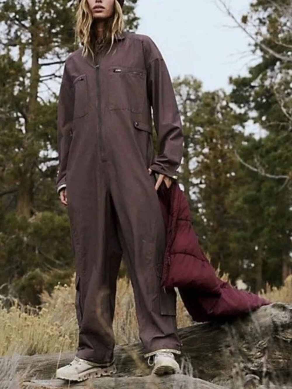 NWT Free People Movement Women's Mesmerize Me Coveralls in Driftwood Stone XS